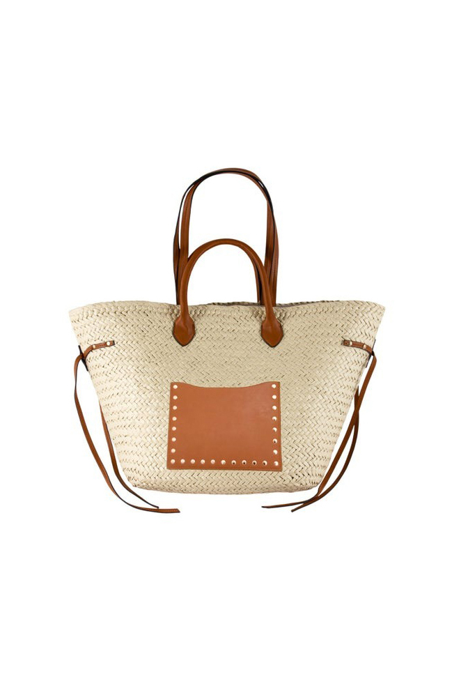 Canasto de rafia con apliques en PU calidad premium