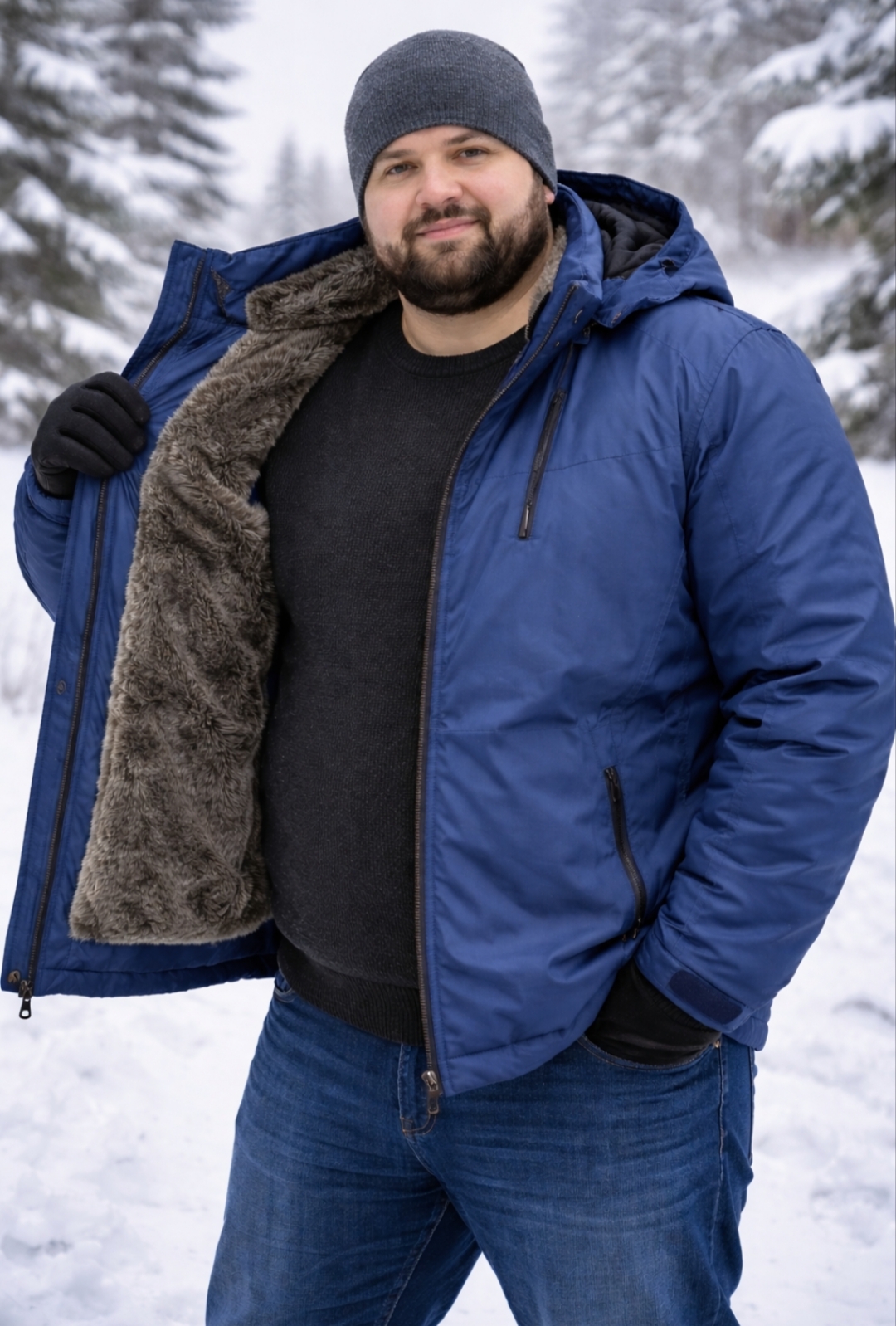 Campera con piel importada talle especial con manga desmontable