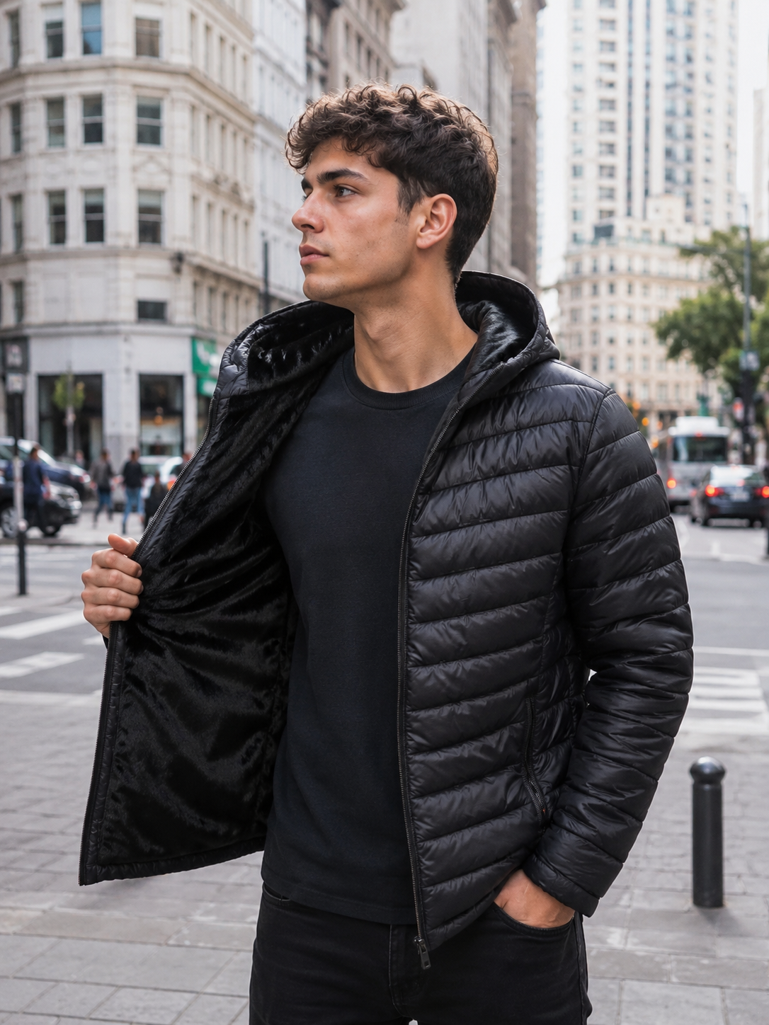 Campera uniclo importada con piel capucha desmontable