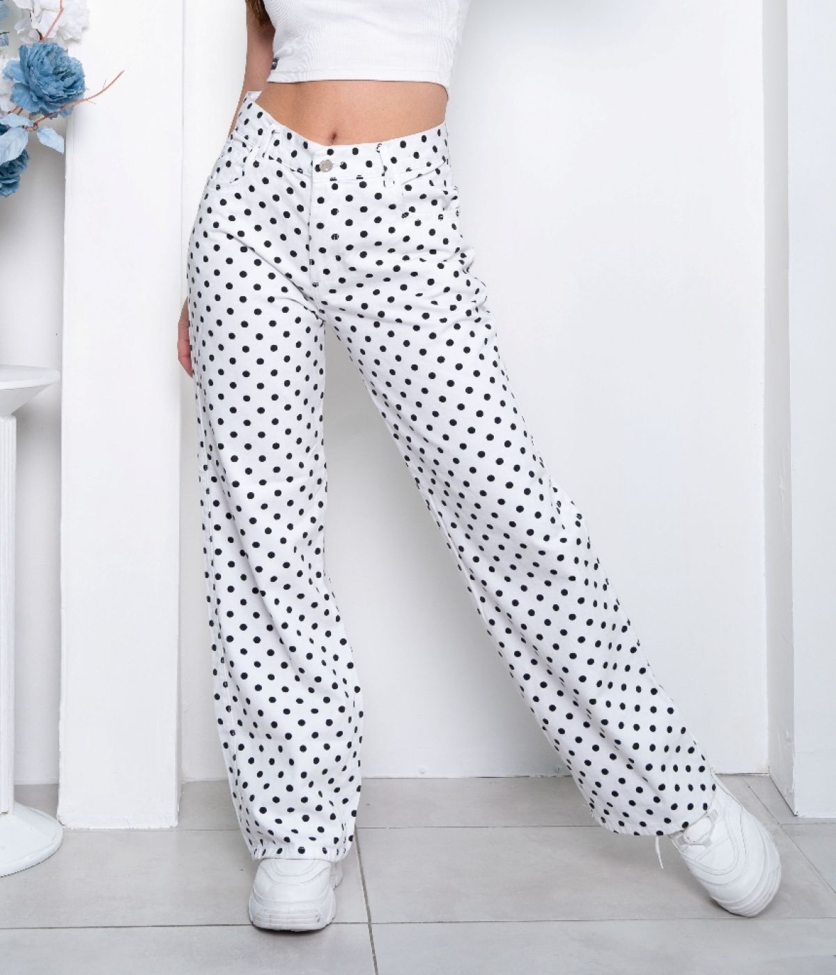 'art 311-6bla' Wide Leg Blanco Polka Dots Lunares Grandes "tre
