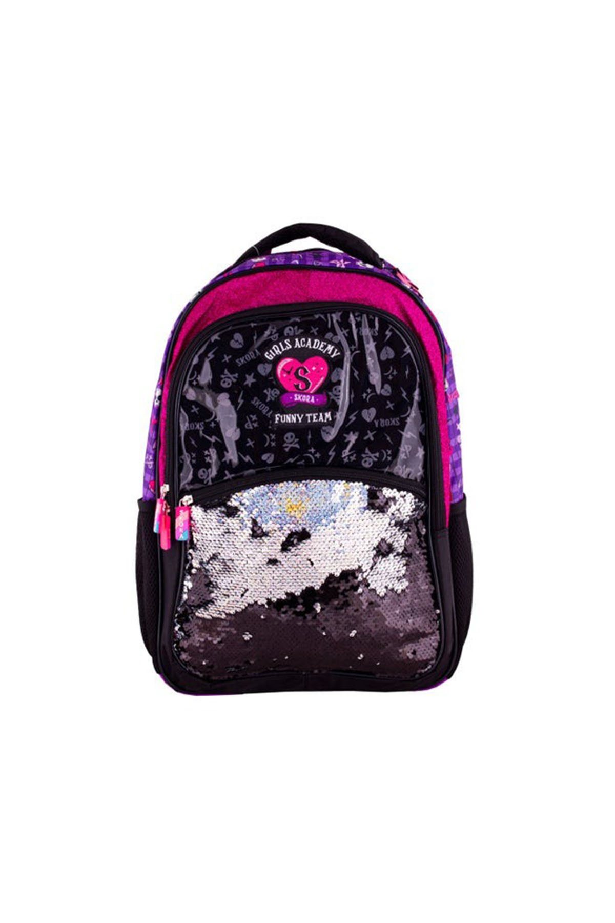 Mochila escolar estampada con lentejuelas