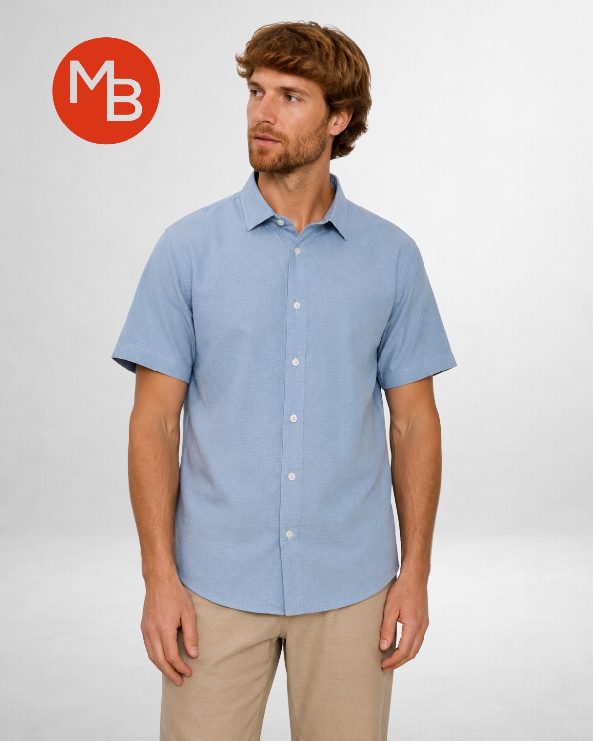 Camisa de lino cuello italiano manga corta