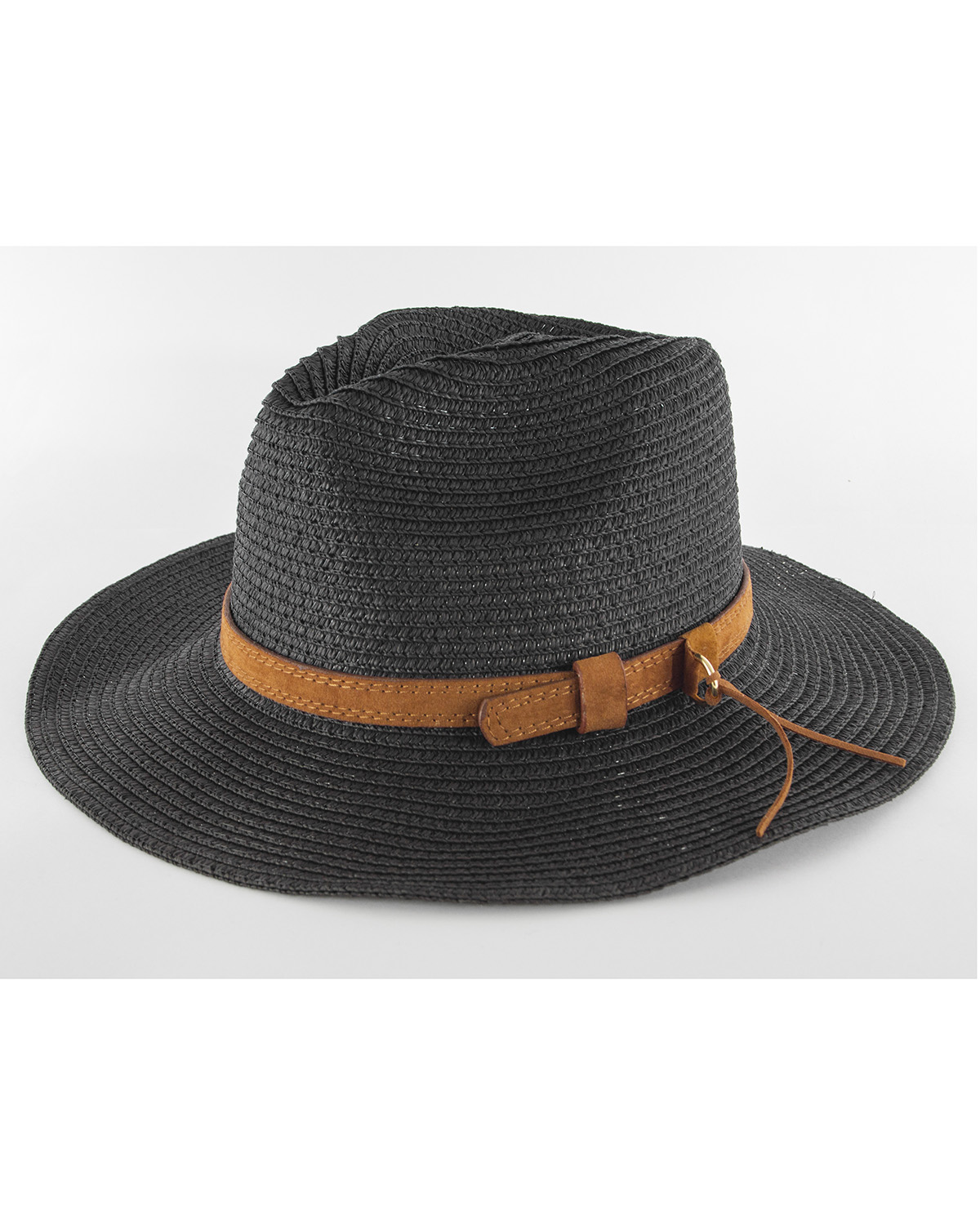 Gorro de rafia con tira PU
