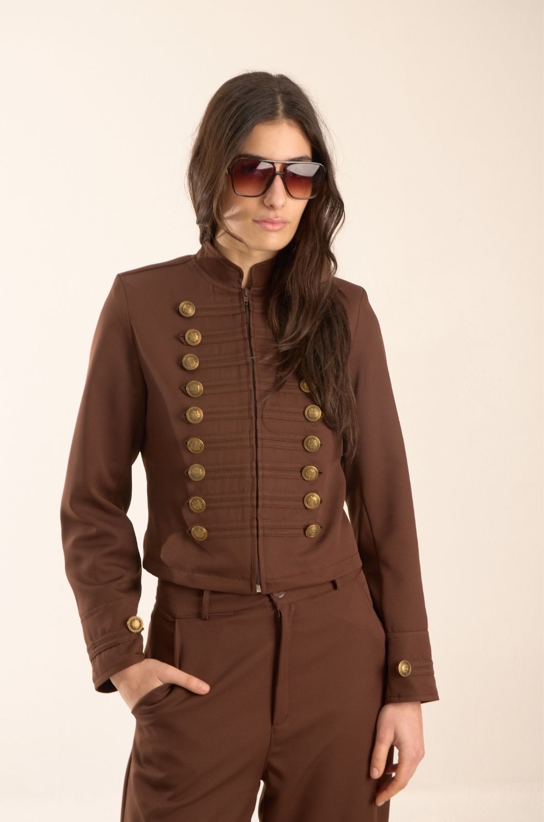 Chaqueta sastrera napoleón militar forrado con cierre y botones
