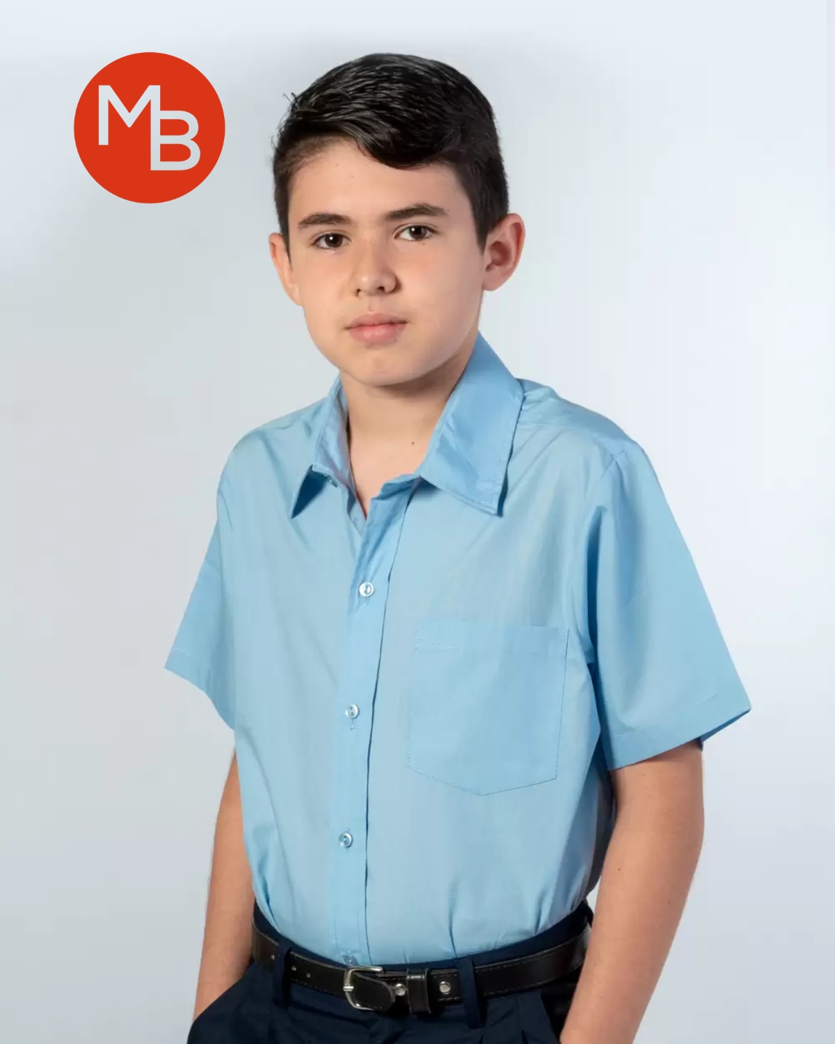 CAMISA COLEGIAL DE NIÑO BLANCA-CELESTE