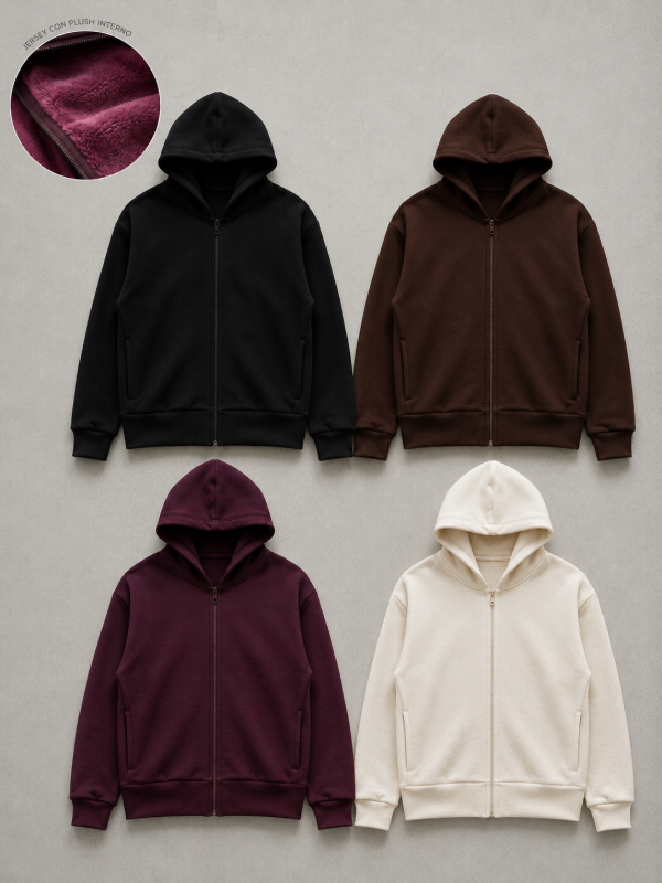 CAMPERA CON CAPUCHA Y BOLSILLOS JERSEY CON PLUSH INTERNO