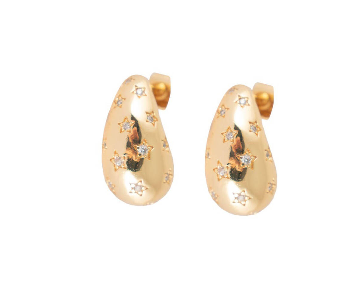 Aros gota de acero dorado con estrellas