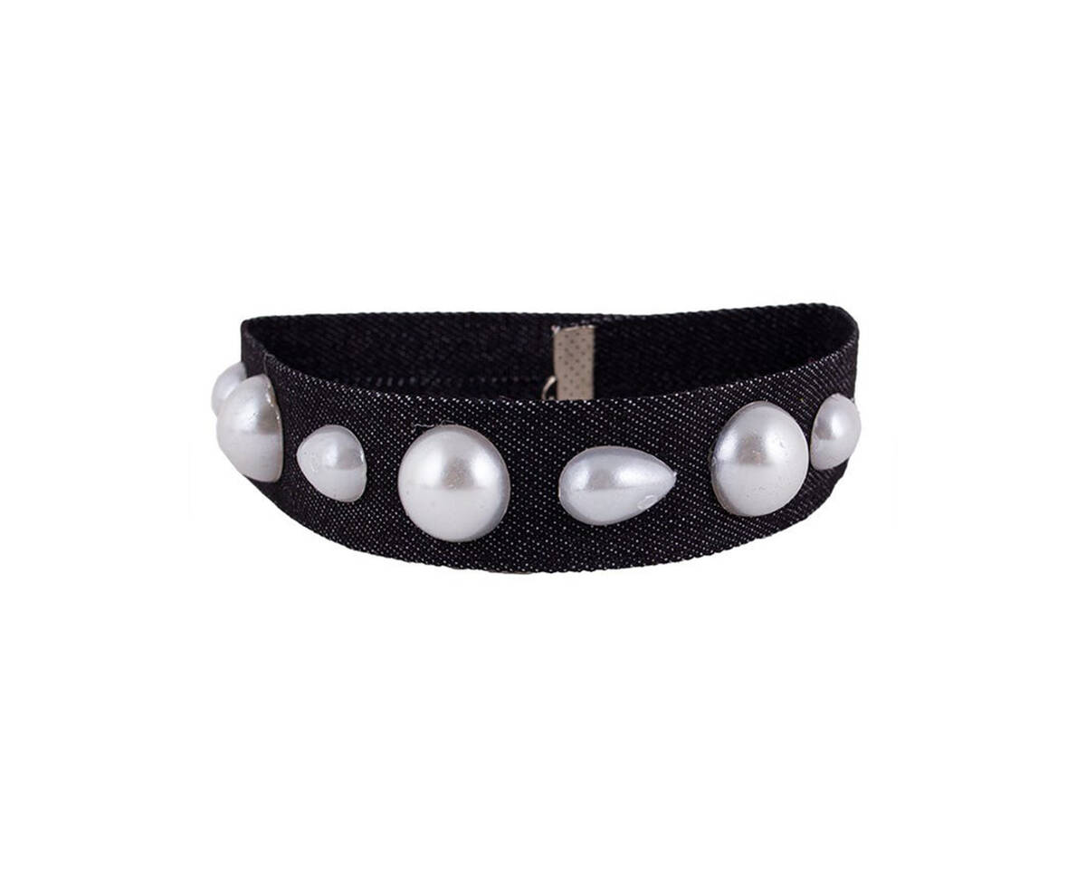 Choker jeans y perlas PERLA REDONDA Y GOTA