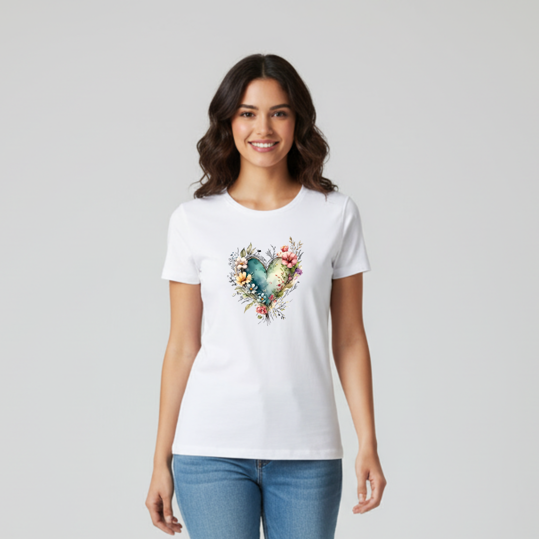 REMERA CORAZON FLORES