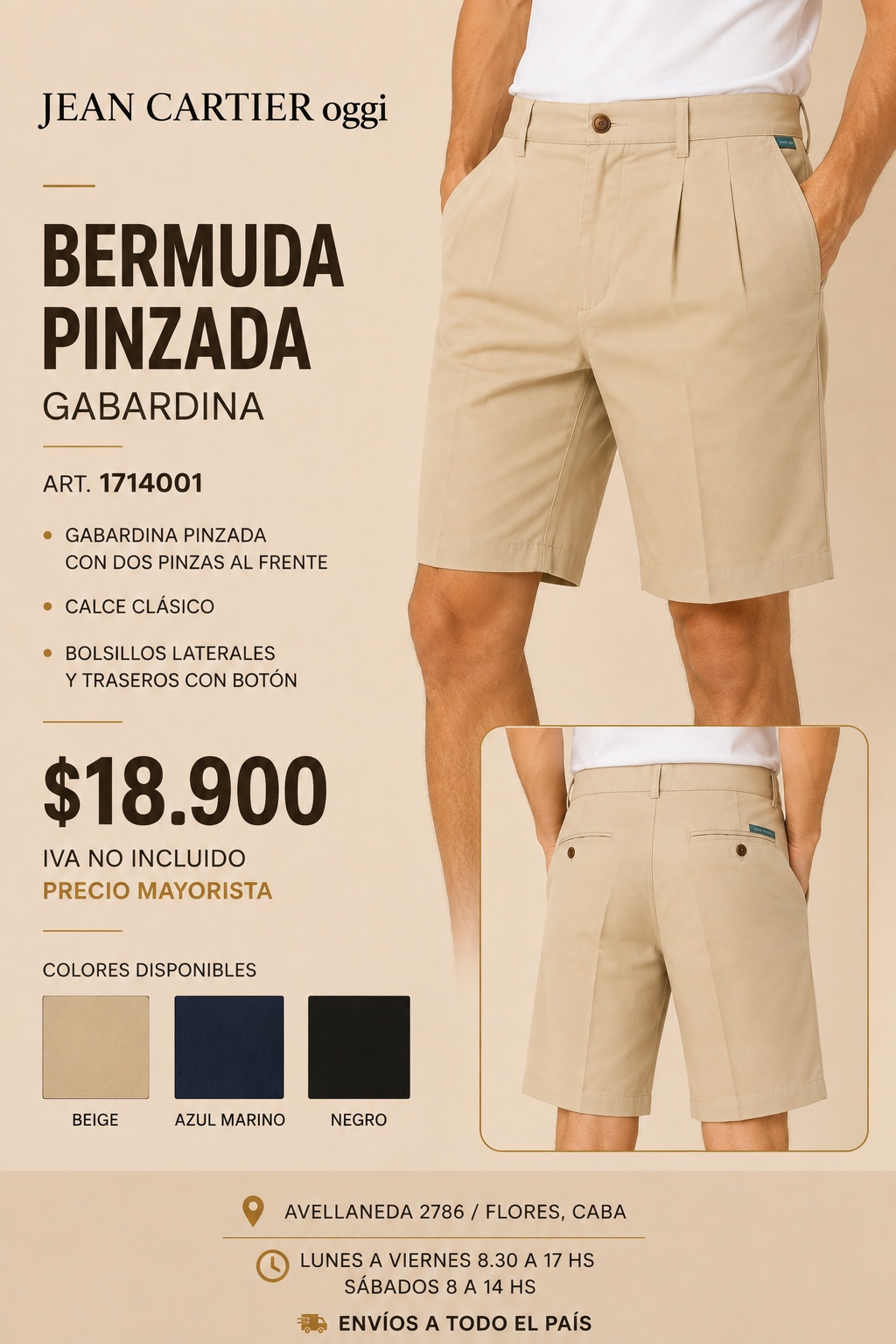 BERMUDA PINZADA CLASICA DE GABARDINA VESTIR SPORT
