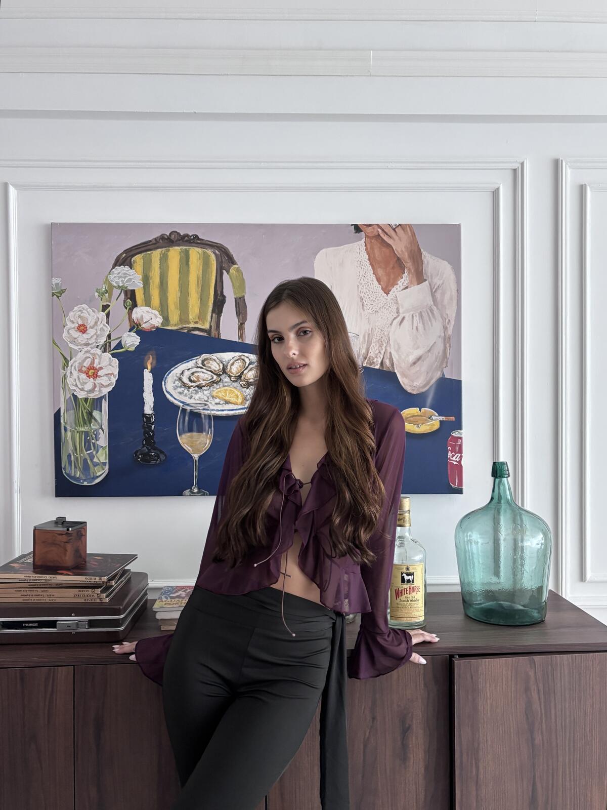 BLUSA TUL LISO CON VOLADOS CON CORDON