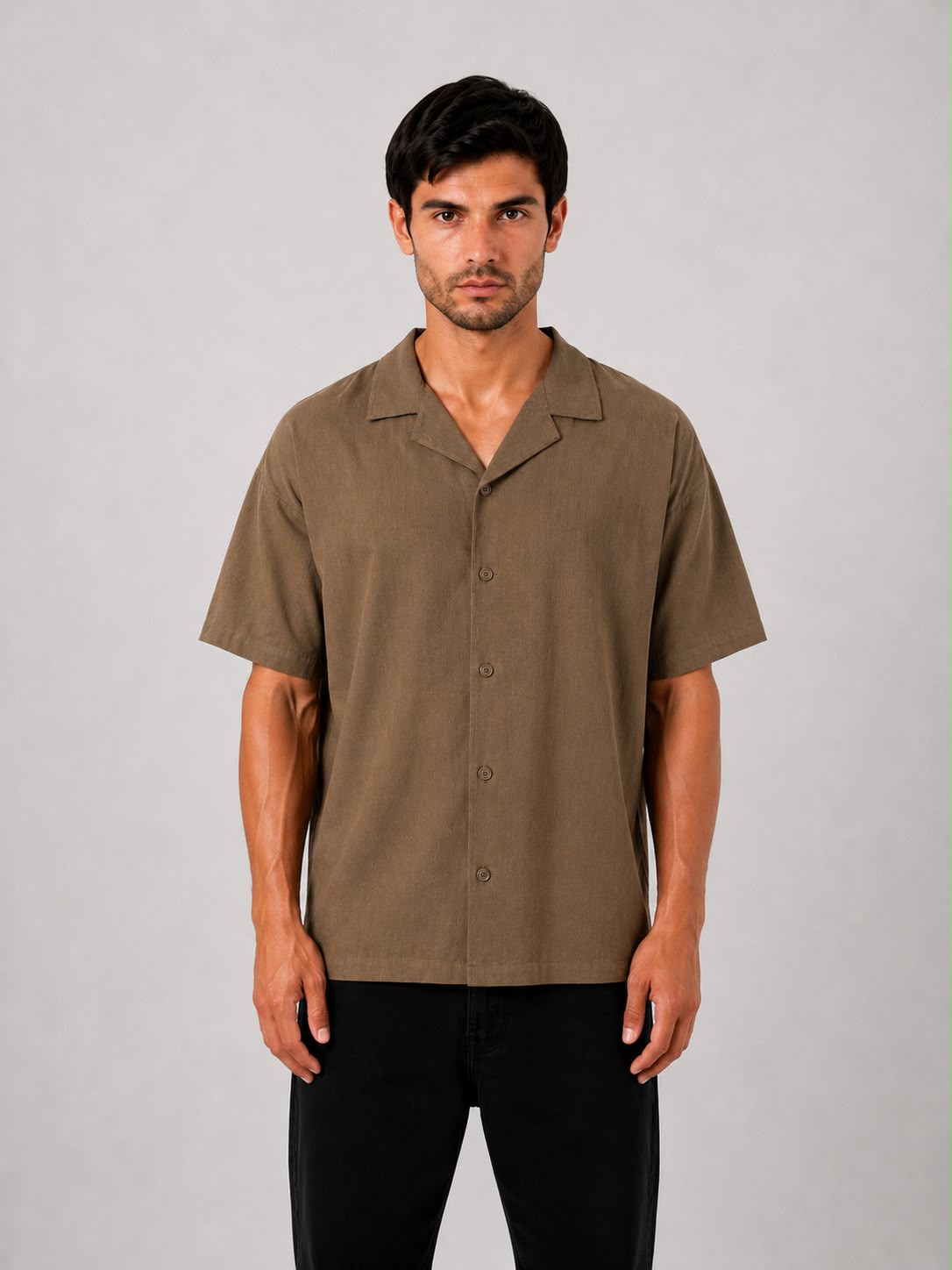 Camisa de Lino Cuello Solapa - Mangas Cortas