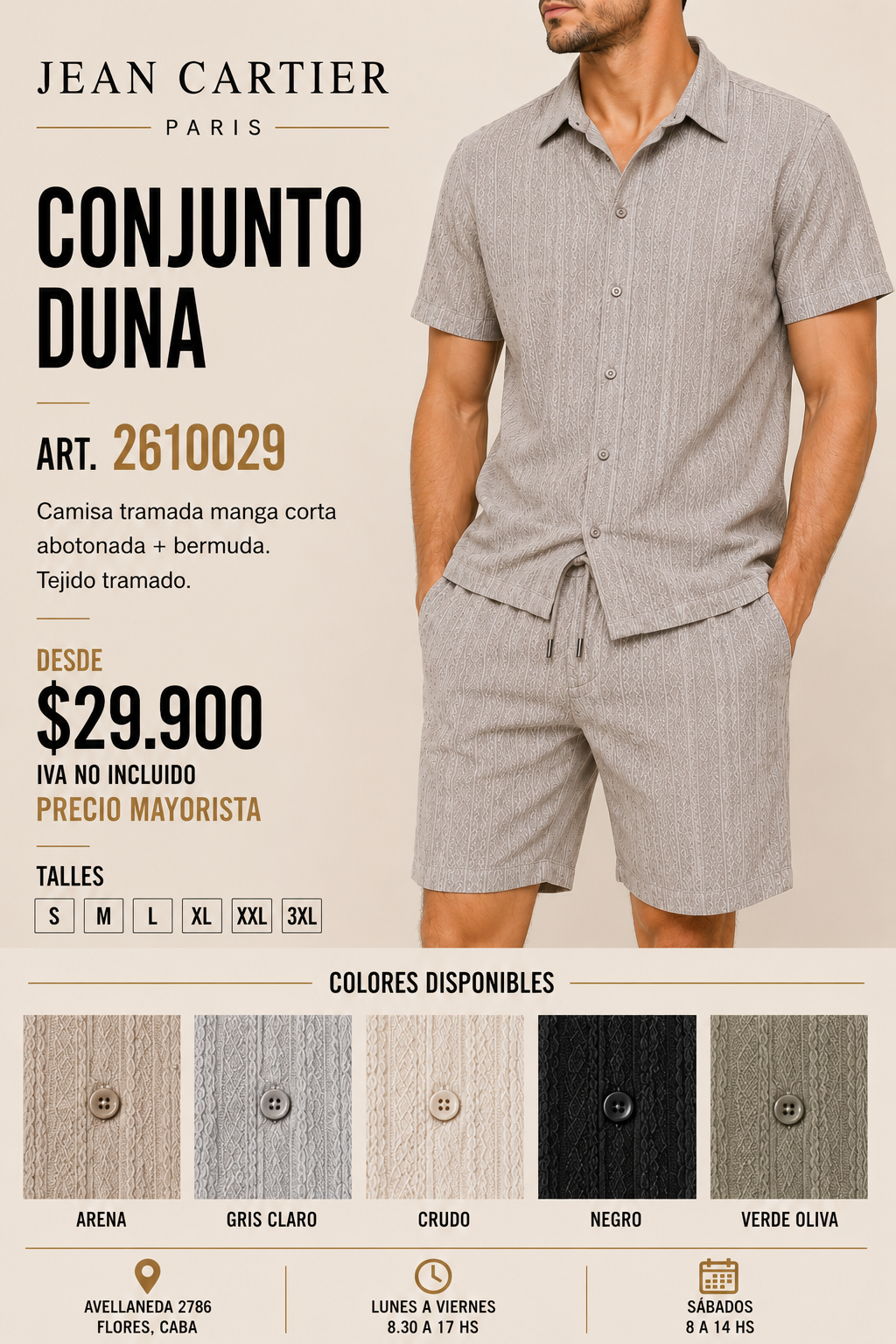 CONJUNTO CAMISA Y BERMUDA EN TEJIDO TRAMADO NOVEDAD