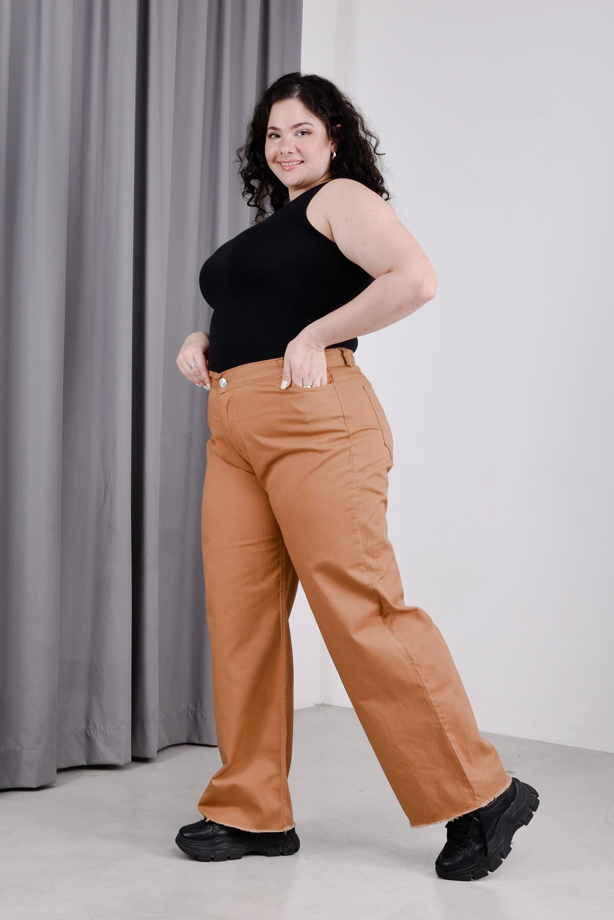 Pantalón Wide Leg Plus Size Gabardina