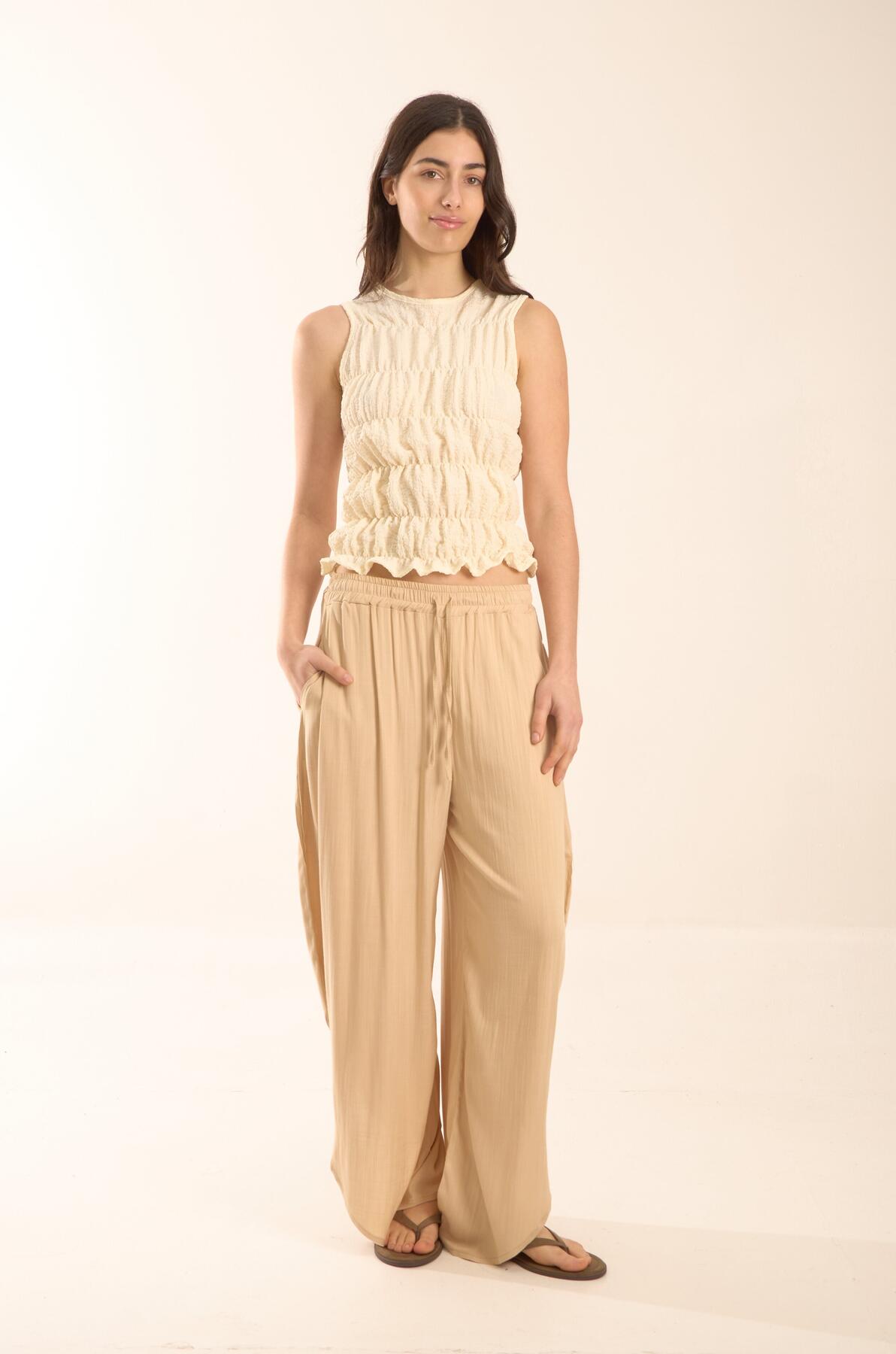 Pantalón aladín de lino tipo barrel con elastico