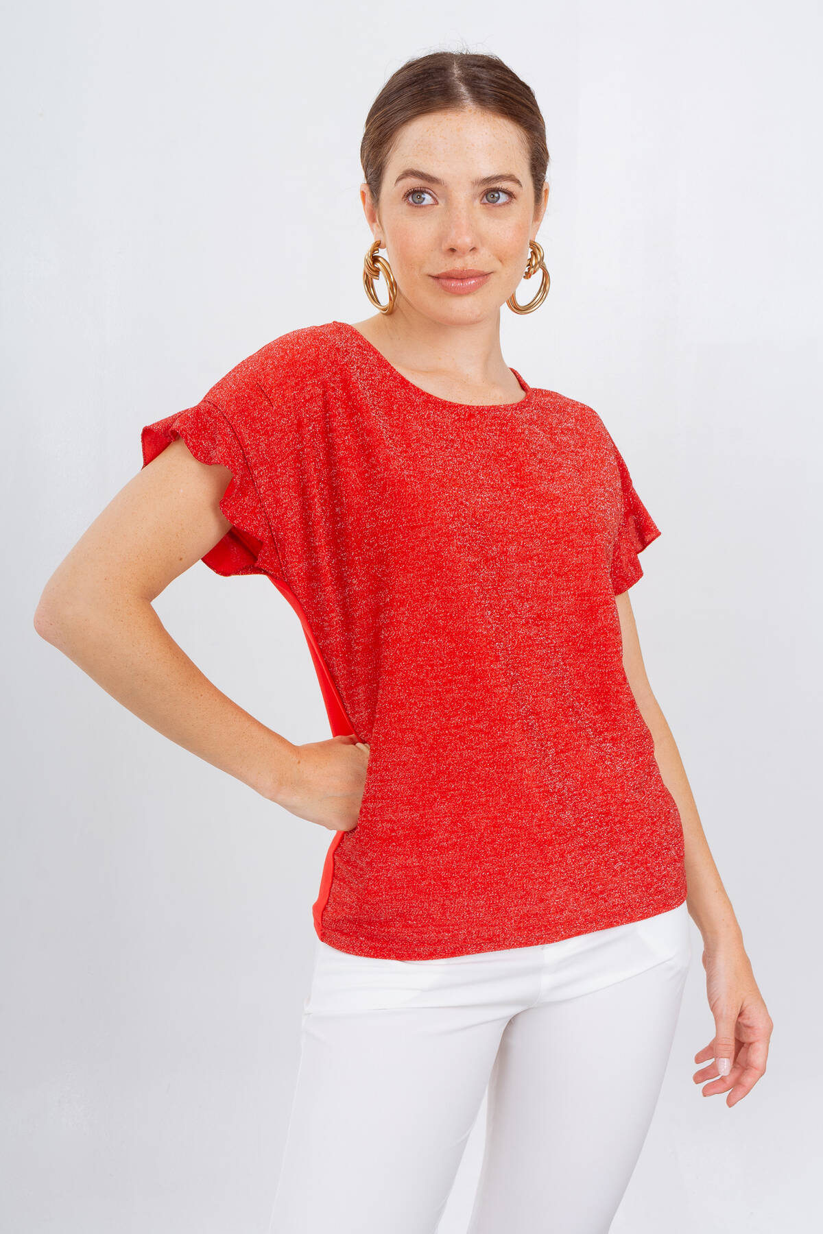 Blusa de lurex con volados y lágrima