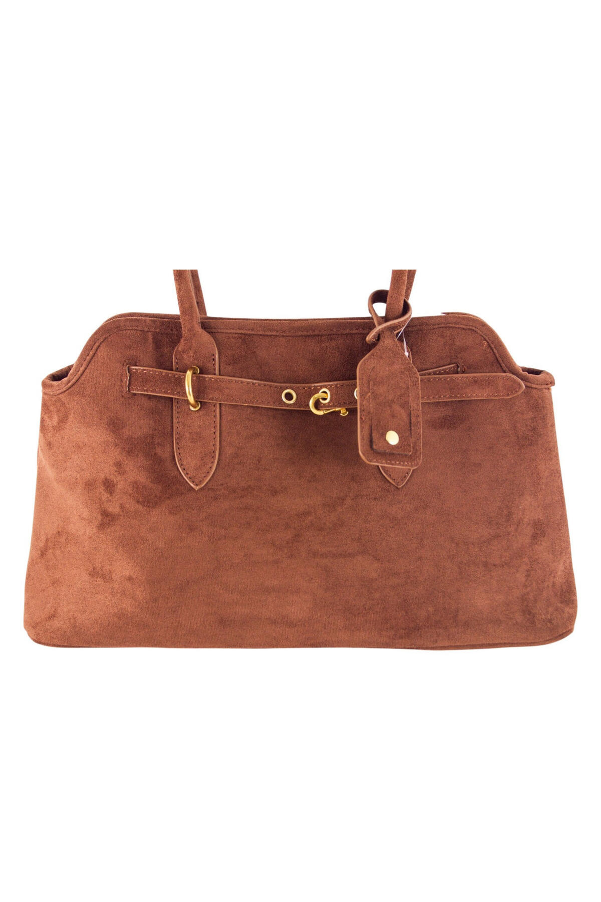 Bolso doble asa de gamuza importado con aplique