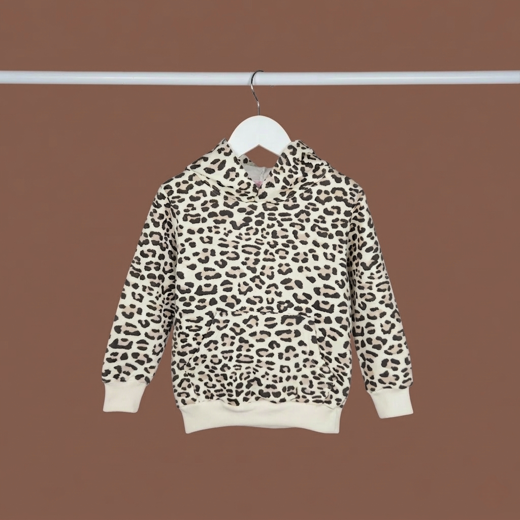 Buzo Nena Friza Animal Print con Capucha y Canguro