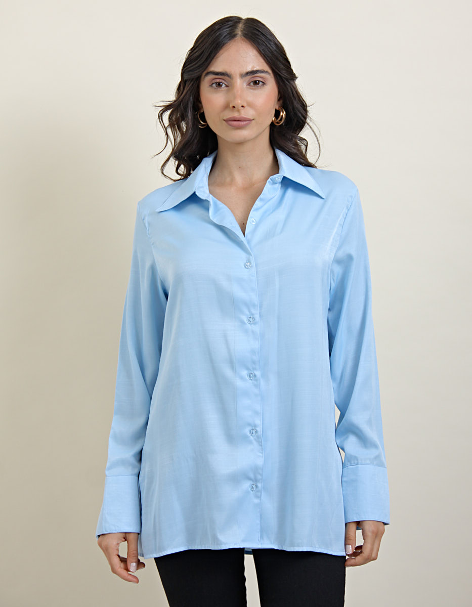 Camisa Saten Cocktail Celeste