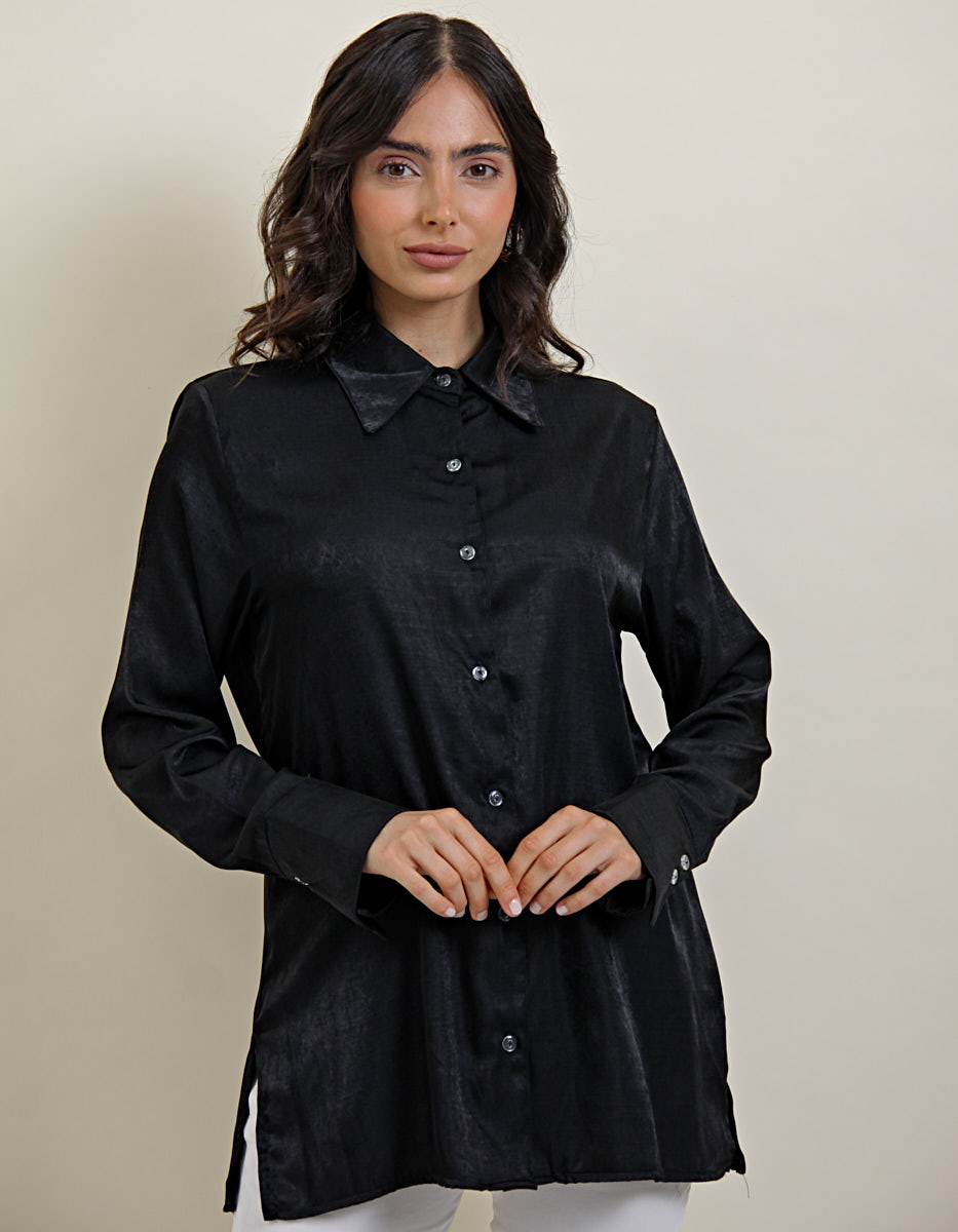 Camisa Saten Cocktail Negra
