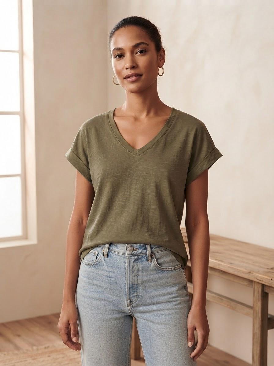 Remera básica V algodón Flamee
